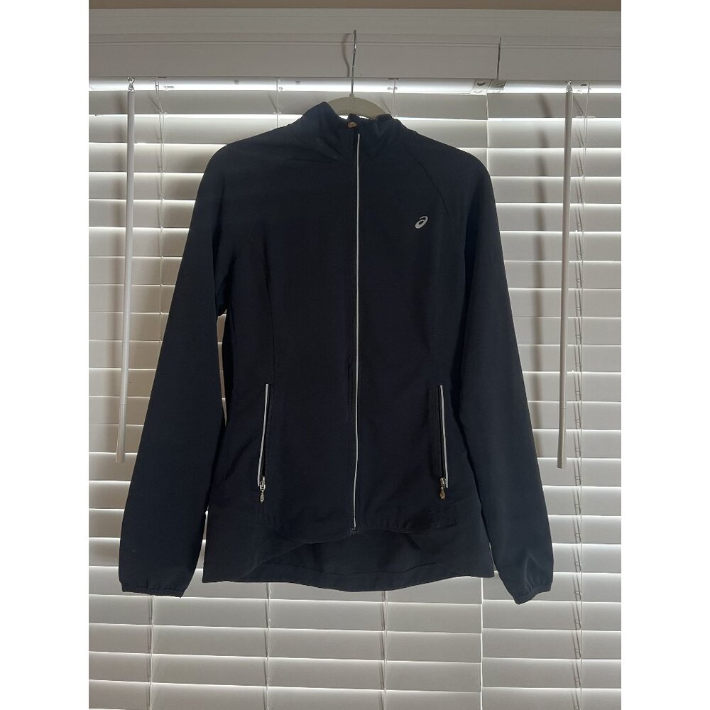 Asics Womens Black Polyester/Spandex Jacket With Zipper Pockets & Reflective S